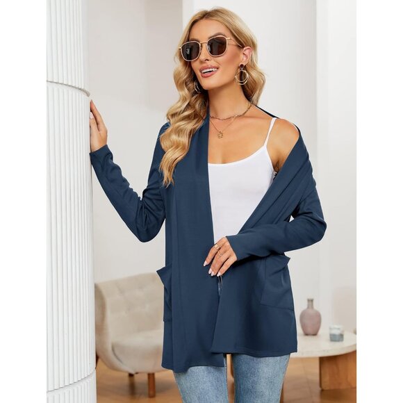 Women's Rayon-Blend Long Sleeve Open Front Cardigan Pockets Casual Lightweigh - Picture 2 of 6